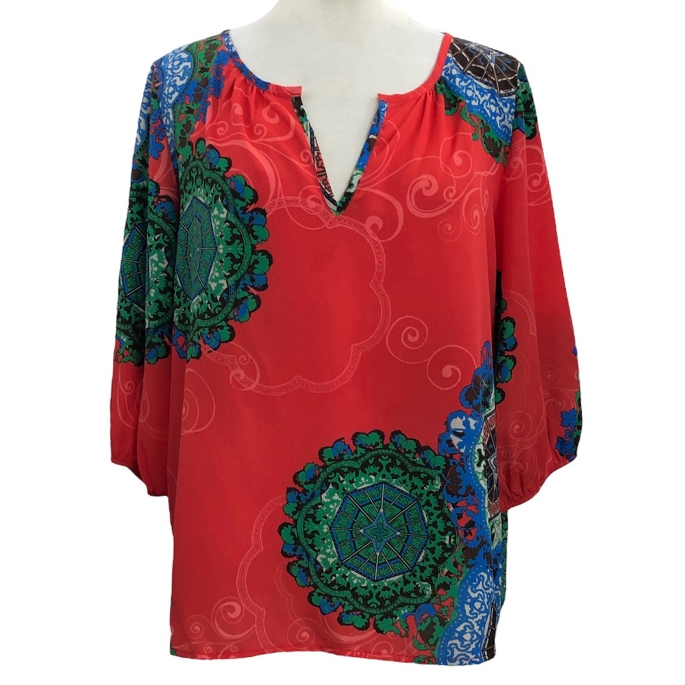 Gibson Latimer Made in USA Medallion Multicolor Blouse Medium